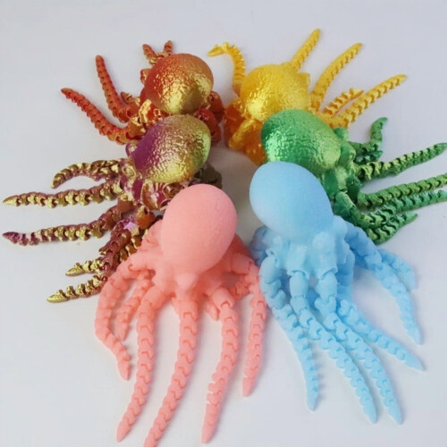 3D CRYSTAL BLUE Printed Jointed Movable Octopus Figurine, Squid Simulation Octopus, Simulation Animal Model 1