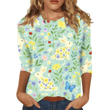 Women's Easter 3/4 Sleeve Shirt with Egg Graphic S-3XL
