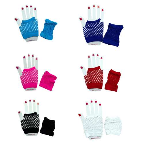 2 Pairs Breathable Nylon Fishnet Fingerless Gloves-Deep Blue os 1