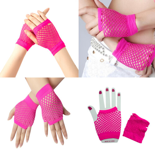 2 Pairs Breathable Nylon Fishnet Fingerless Gloves-Deep Blue os 2