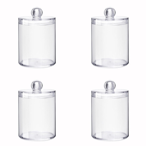 Clear Round Cotton Storage Jars with Lids (4-Pack)