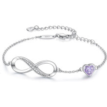 Armband aus Sterlingsilber mit Herz und Geburtsstein, verstellbar