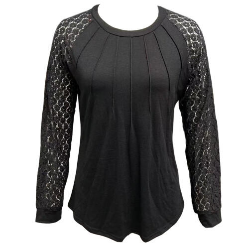 Damesblouse van kant, polyester, lange mouwen, ronde hals 2