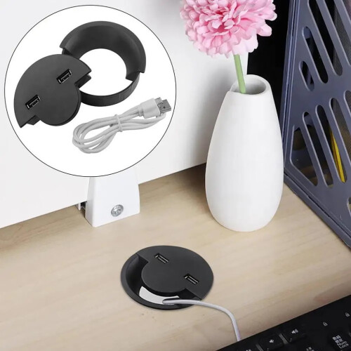 Cache-câble rond pour bureau avec cordon USB à 2 ports 2