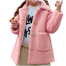 Girls Fleece Long Coat Tollder Kids Solid Color Winter Fleece Outwear Windproof Warm Lapel Clothes Jacket for 2-9Years