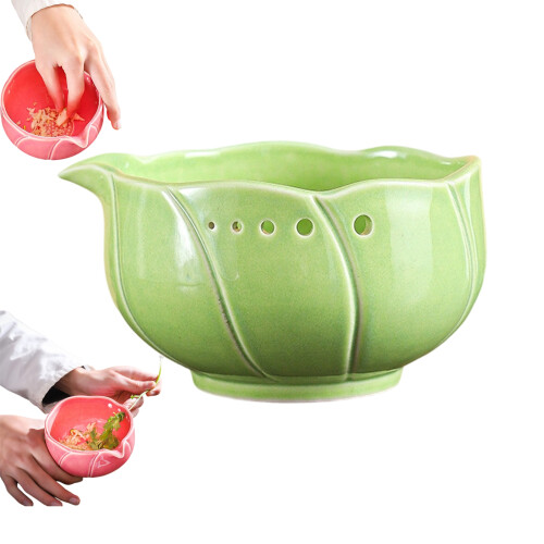 Handmade Garlic Grater Bowl, Efficient Foliage-green grass 2