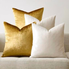 Housses de coussin en velours 45 x 45 cm, ivoire et or, lot de 4, housses de coussin carrées décoratives et modernes pour salon