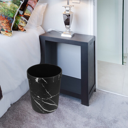 Marble-Effect Trash Can Black PP 28x22x20cm