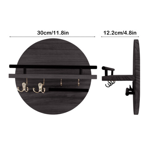 Wall-Mount Key Holder with Shelf & Hooks, Circular Rustic/Boho Design – Compatible with Standard Keys 2