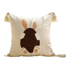Taie d'oreiller décorative en lin et coton brodée d'un lapin de Pâques, pour salon et chambre – Modèle C