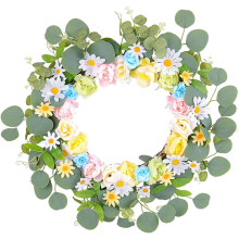Couronne de printemps artificielle, couronne de roses colorées, décoration pour porte d'entrée, mariage, intérieur et extérieur