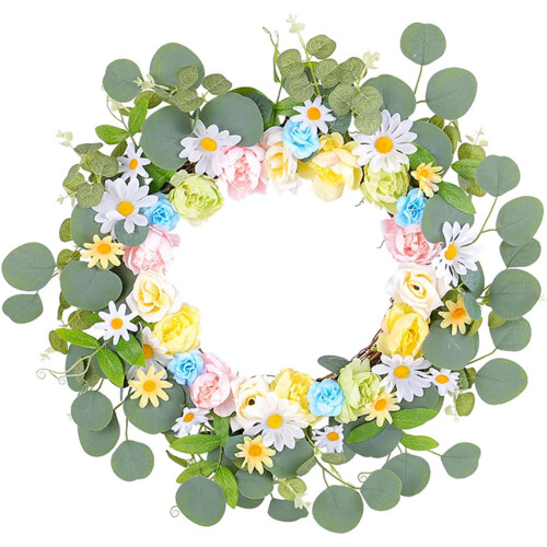 Artificial Spring Wreath with Sunflowers and Roses, 45 cm