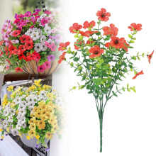 1 fleur artificielle de marguerite et d'eucalyptus, résistante aux UV, pour décoration extérieure de jardin/terrasse – Orange