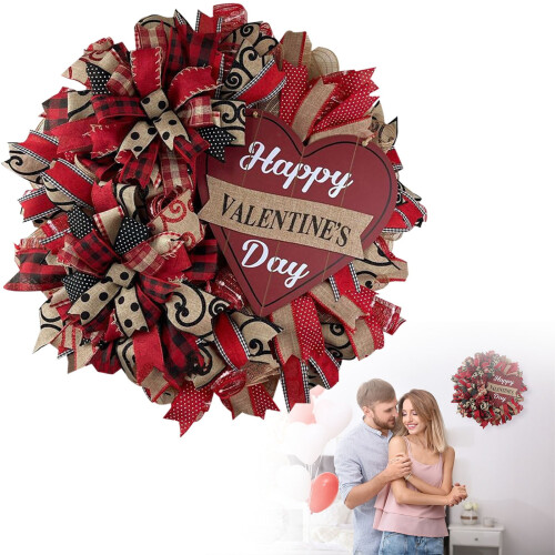 Heart-Shaped Valentine's Wreath – Rustic Red, Large