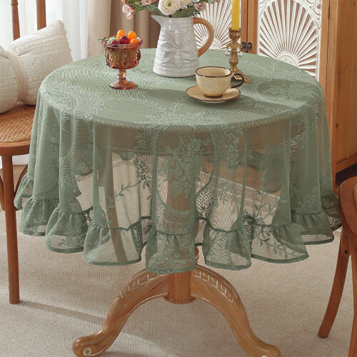 Lace Round Tablecloth Green 90cm Vintage Ruffled 1