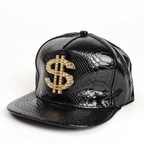PU Snapback Kasket Flad Skygge Sort Justerbar 2