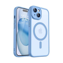 iPhone15Plus-skal (6,7 tum) – MagSafe-kompatibelt, fullt kameraskydd, genomskinlig matt, stötsäker – ljusblå