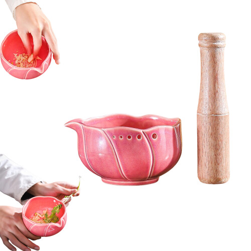 Handmade Garlic Grater Bowl, Efficient Foliage Stripping-Pink 1
