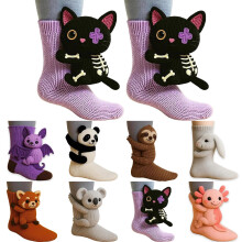 Chaussettes 3D tricotées à motifs animaux violettes unisexes chaudes d'hiver