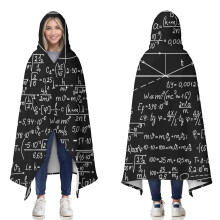 Bærbart tæppe med matematik og binær kode i blåt mønster, hættetrøje med sherpakappe til voksne og teenagere, 60"x80", varm vinterponcho