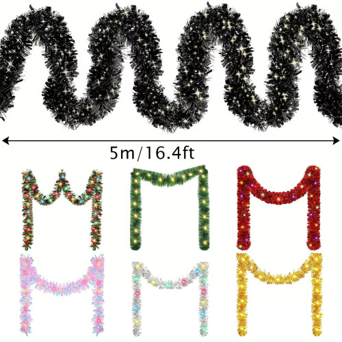 LED Lighted Christmas Tinsel Garland 5m 2