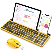 CTU-301 Bluetooth+2.4G Keyboard & Mouse Combo w/ Tablet Holder, compatible with iPad/MacBook/Windows/iOS/Android — Yellow
