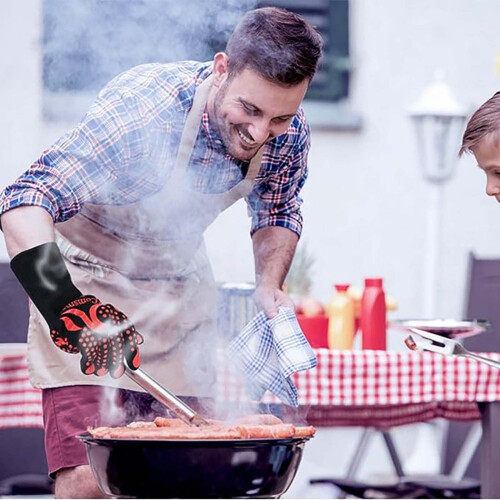 Γάντια BBQ ανθεκτικά στη θερμότητα Γάντια μαγειρέματος υψηλής θερμοκρασίας με 2