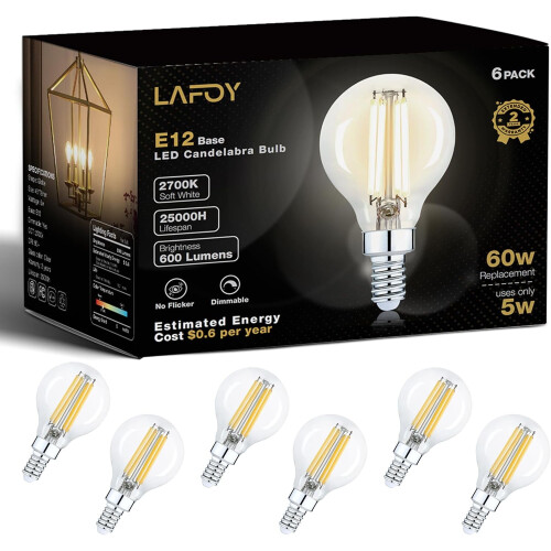 Bec glob LED G16.5 E12 echivalent 60W 2700K pachet de 6