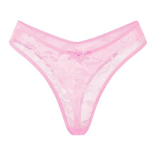Laag uitgesneden kanten stringslipje voor dames – doorschijnend mesh, strikdetail, comfortabel en ademend, roze