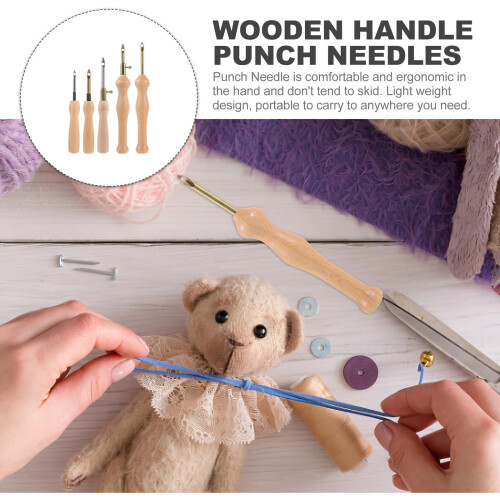 Sewing Embroidery Punch Needle 5pcs Wood Assorted Color Beginners 1