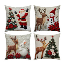 Lot de 4 housses de coussin de Noël en lin, 45 cm (18 pouces).