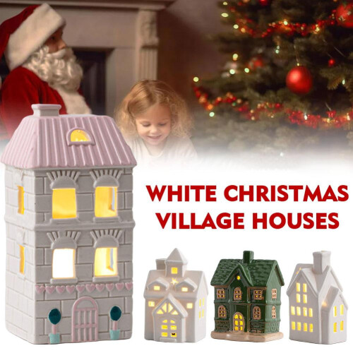 White Ceramic Christmas Village House Set – Light-Up 2