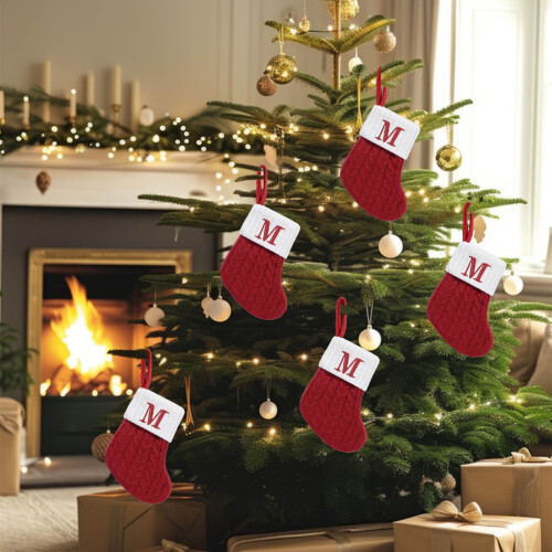 7in Knitted Christmas Stocking with Initial 'M' 1