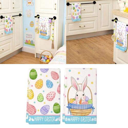 2Pcs Microfiber Cleaning Cloths Easter Bunnies Colorful-1 1