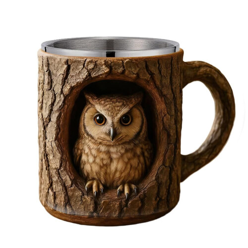 Κούπα Raccoon Tree Hollow 300ml από ρητίνη και ανοξείδωτο ατσάλι