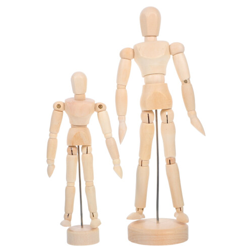 Beige träkonstfigur med rörliga leder, 2 st