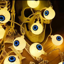 Solarbetriebene Halloween-Laternenkette – LED-Lichterkette mit Geister- und Augenmotiven
