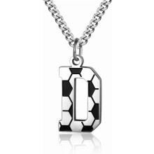 Colar com pingente de futebol com a letra AZ, masculino, em aço inoxidável, 22