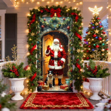 Décoration de porte de Noël avec Père Noël et bonhomme de neige, 90 x 180 cm