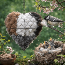 Handgemaakt hart van vezel met vogelmotief – Natuurlijk katoen &