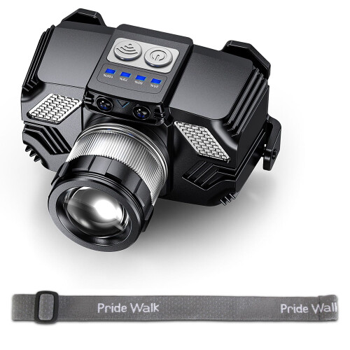 Lanternă frontală LED cu senzor de mișcare, cu zoom, impermeabilă, 3