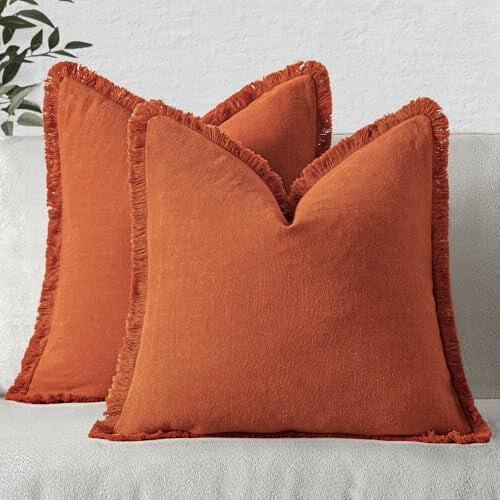 Ensemble de 2 housses de coussin en lin 45 x 45 cm, orange brûlé