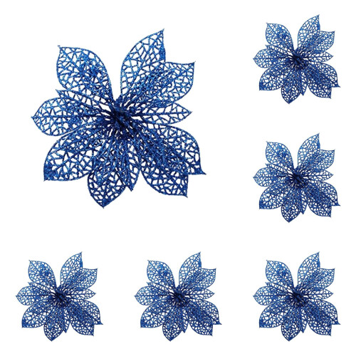 12 stk. blå glitter julestjerner 14 cm med metalklemmer