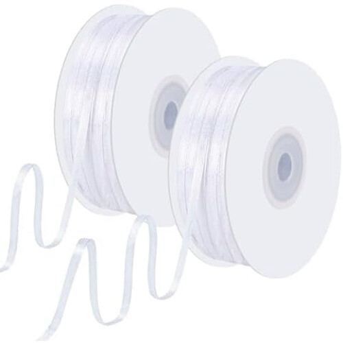 Vitt satinband 1/8 tum brett 200 meter