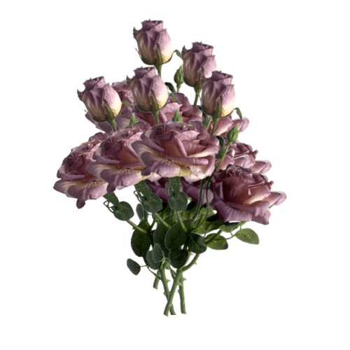 Lilla imiterte silkeroser – 5-delt bukett, 61 cm stilker