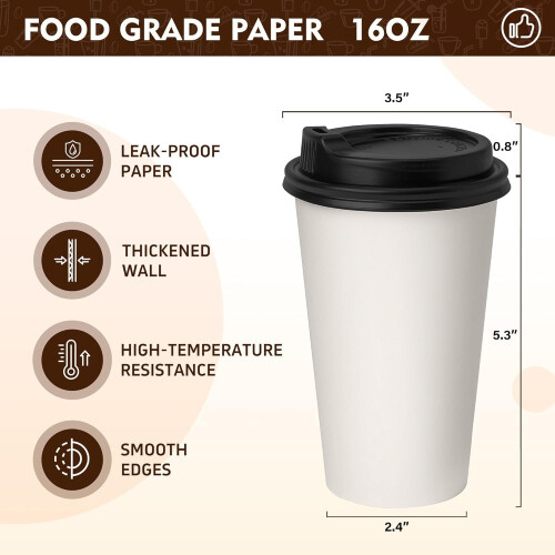 Ποτήρια καφέ μιας χρήσης με καπάκια 16oz (100 τεμάχια) 1