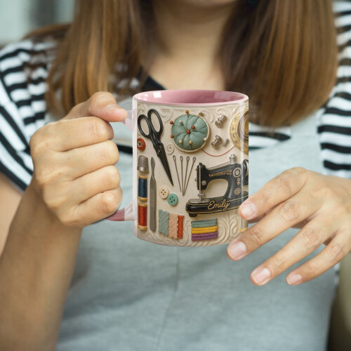 Sewing Supplies Themed Ceramic Mug Crafter Gift Coffee Cup 1