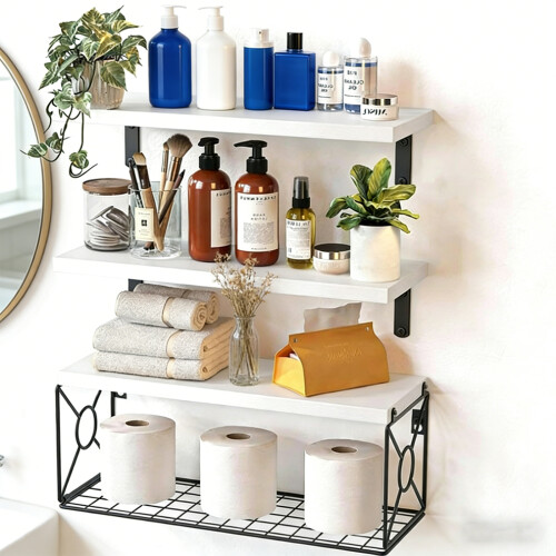 Sturdy Floating Shelves With Metal Support For Bathroom 1