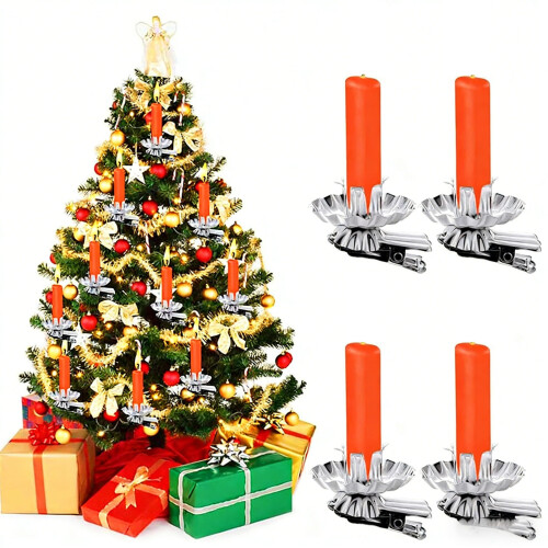 10 Stück Kerzenhalter für den Weihnachtsbaum,-Silber 2