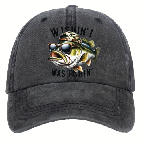 Αστείο καπέλο μπέιζμπολ "Wishing I Was Fishin'", 100% πολυεστέρας, ελαφρύ και άνετο – ιδανικό 2